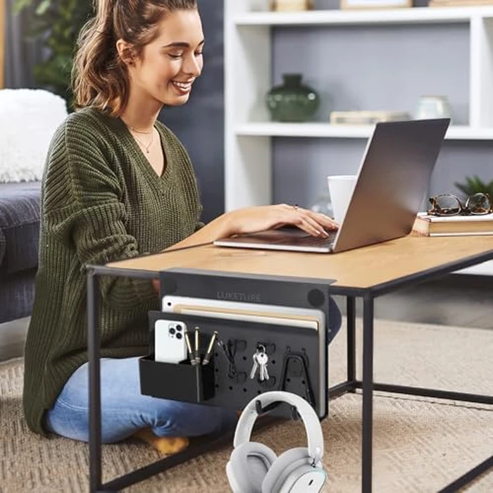 LUKETURE Desk Side Storage, No Drill Laptop Side Desk Mount, Steel Hanging Organizer, with Pegboard Accessories, Clamp on Laptop Holder for Office and Home, Fits Flat Edge Tables 0.3" to 2.8" by LUKETURE - Image 8