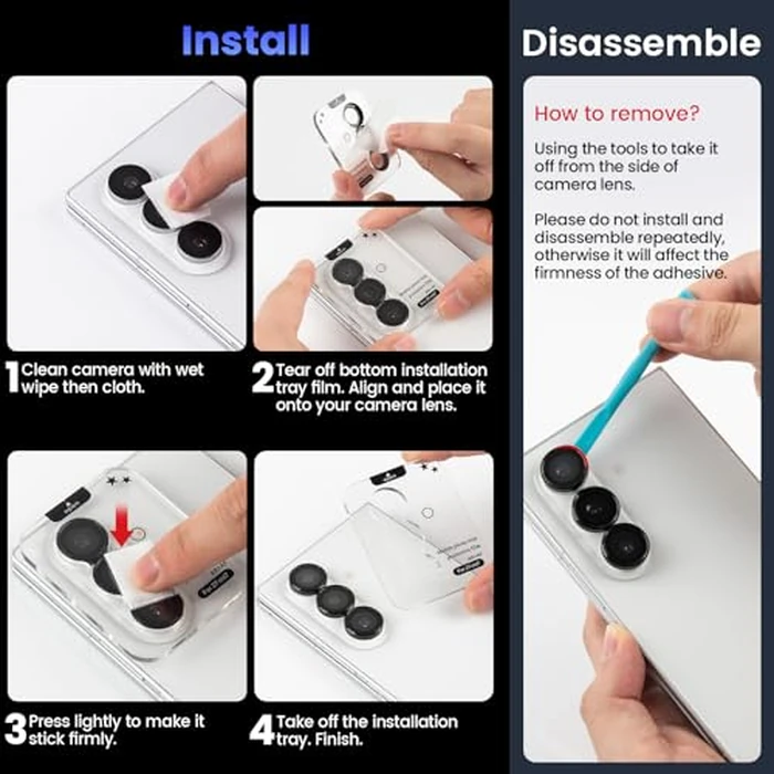 Tensea Camera Lens Protector Compatible for Samsung Galaxy Z Fold 7, 9H Tempered Glass Camera Cover Screen Protector Metal Individual Ring 【Case Friendly】【Installation Tray】【Military Grade Protection】 by Tensea - Image 7