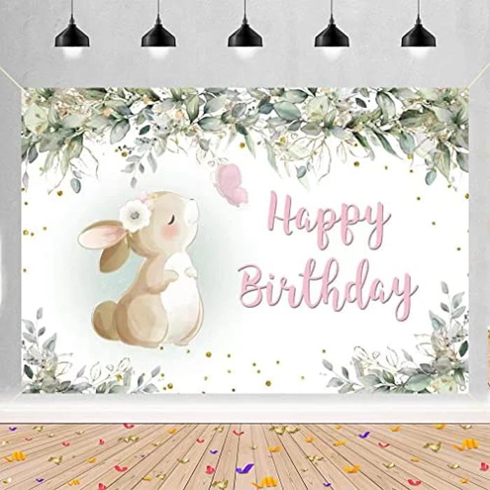 Birthday Decoration for Girls, Birthda y Banner Bunny B irthday Fabric Sign Poster, Happy Birth day Background Banner Girl 1st 2nd 3rd 4th 5th Birthday Party Decoration by Tecreo - Used - Good condition - CA$10.30