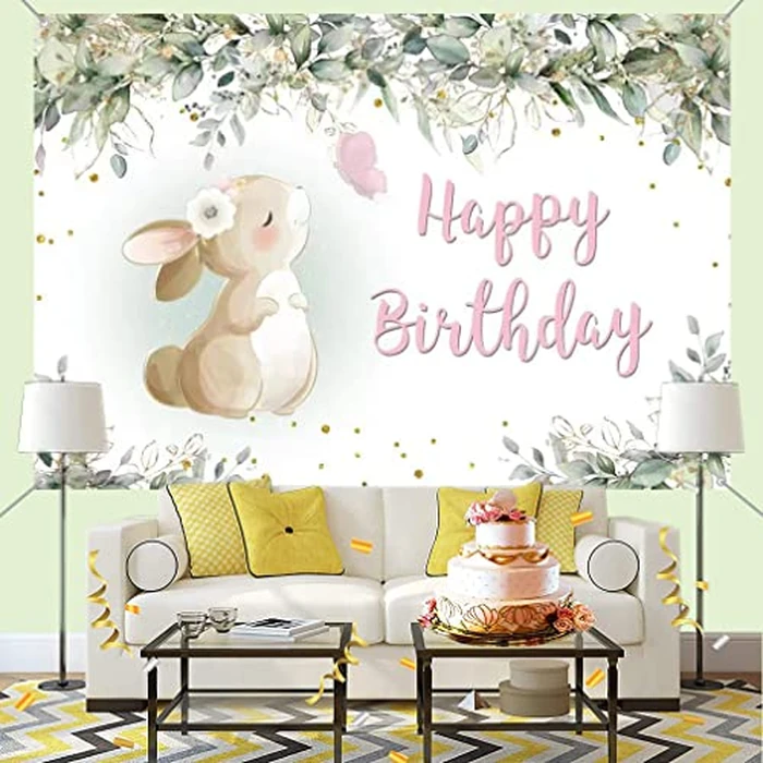 Birthday Decoration for Girls, Birthda y Banner Bunny B irthday Fabric Sign Poster, Happy Birth day Background Banner Girl 1st 2nd 3rd 4th 5th Birthday Party Decoration by Tecreo - Image 4