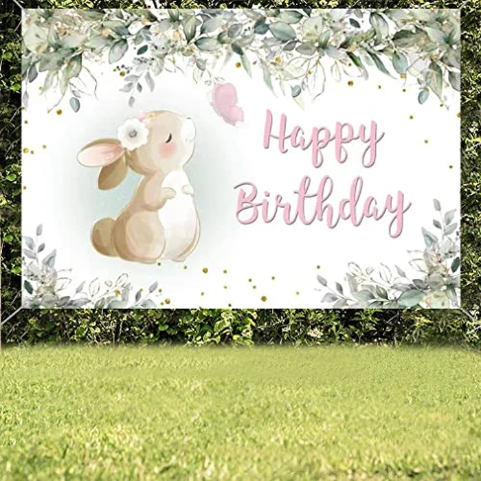 Birthday Decoration for Girls, Birthda y Banner Bunny B irthday Fabric Sign Poster, Happy Birth day Background Banner Girl 1st 2nd 3rd 4th 5th Birthday Party Decoration by Tecreo - Image 6