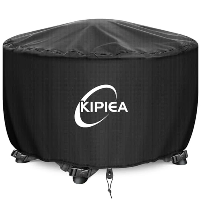 Kipiea Fire Table Covers, Waterproof Round Fire Pit Cover, Heavy Duty Outdoor Firepit Covers with Anti UV and No Tears, No Fading (28" D x 16" H) by Kipiea - Image 1