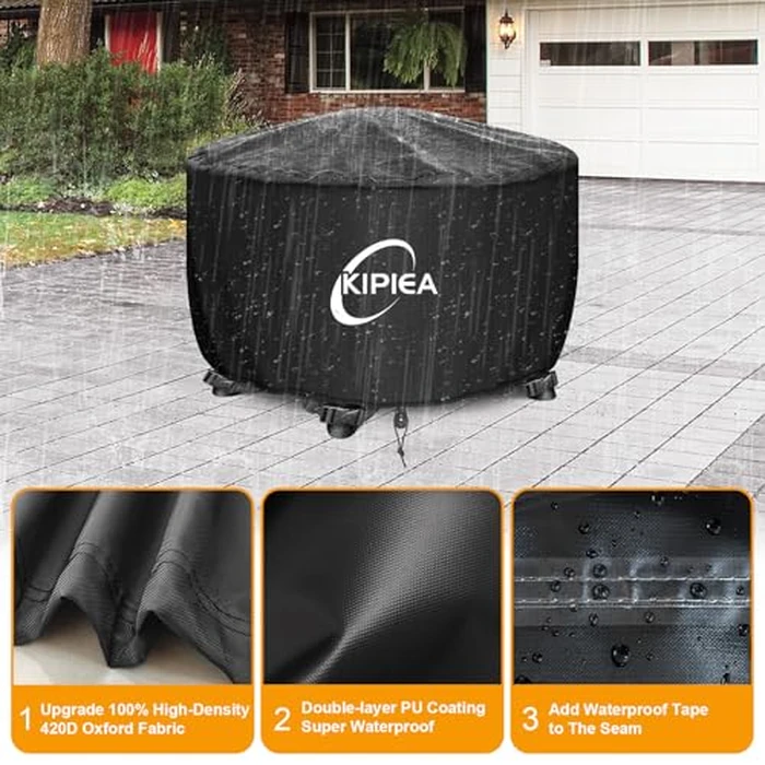 Kipiea Fire Table Covers, Waterproof Round Fire Pit Cover, Heavy Duty Outdoor Firepit Covers with Anti UV and No Tears, No Fading (28" D x 16" H) by Kipiea - Image 3