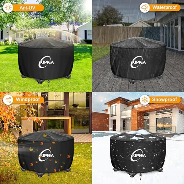 Kipiea Fire Table Covers, Waterproof Round Fire Pit Cover, Heavy Duty Outdoor Firepit Covers with Anti UV and No Tears, No Fading (28" D x 16" H) by Kipiea - Image 8