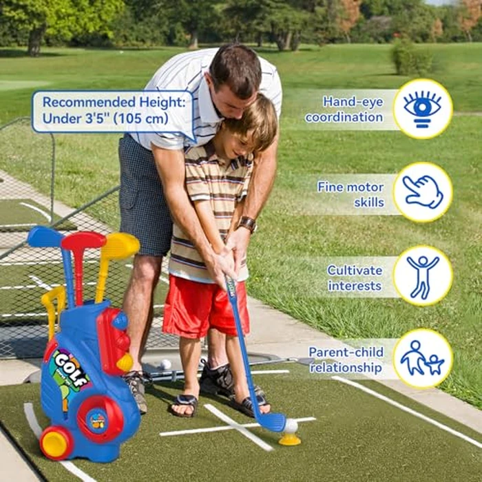 Liberry Toddler Golf Set with Putting Mat for 2 3 4 Years Old Boys Girls, Upgraded Kids Golf Cart with Unique Shoulder Strap Design, Indoor and Outdoor Golf Toys Gifts by Liberry - Image 4