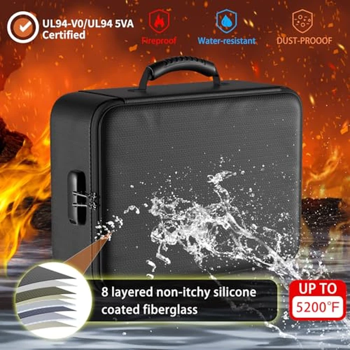 ENGPOW 5200 degreesF Fireproof Document Bag with Lock, Soft 8 Layers Document Organizer, Portable Home Travel Safe Storage by ENGPOW - Image 2