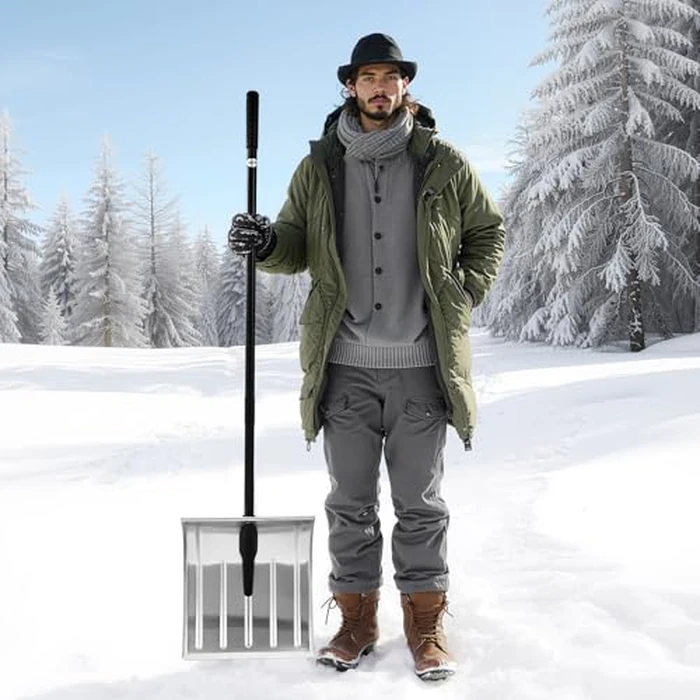 VEVOR Snow Shovel for Driveway, 16 in Wide Aluminum Alloy Snow Shovel, Non Slip Grip, Large Capacity Snowplow Shovels, Detachable & Lightweight Snows Removal Tool for Garden Car Camping Outdoors by VEVOR - Image 2