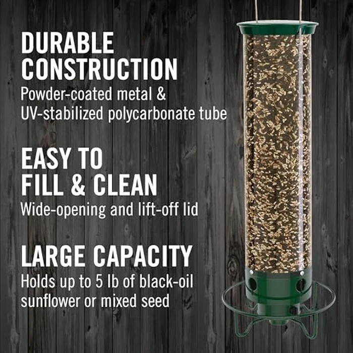 Droll Yankees Squirrel Proof Bird Feeder for Outdoors - Rechargeable Weight-Activated Rotating Perch, 5lb Seed Capacity, Metal Base, UV-Stabilized Seed Tube, Hanging Green Yankee Flipper, YF-M by Droll Yankees - Image 4
