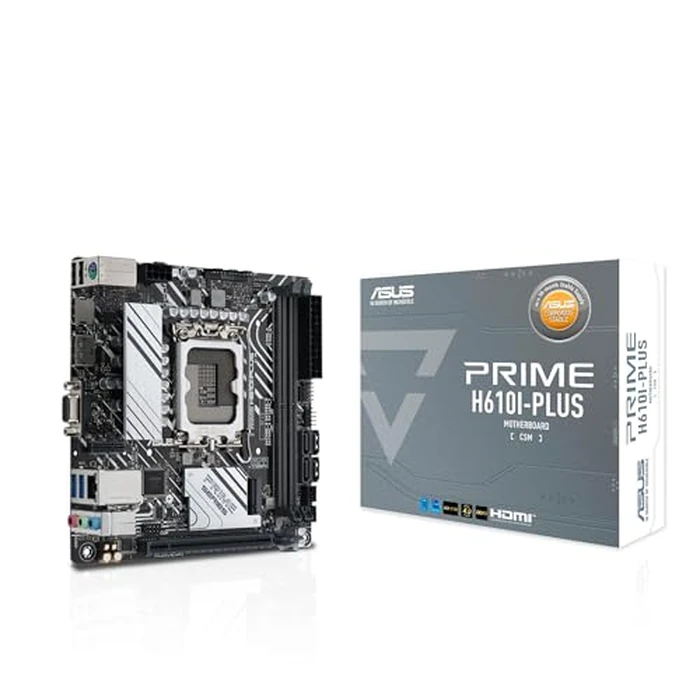 ASUS Prime H610I-PLUS-CSM Intel(R) H610 (LGA 1700) Mini-ITX Motherboard with DDR5 5600, PCIe 4.0, M.2 Slot, Intel(R) 1 Gb Ethernet, DisplayPort, HDMI(TM), D-Sub, USB 3.2, SATA 6, ASUS Control Center Express by ASUS - Used - Like New condition - US$96.20
