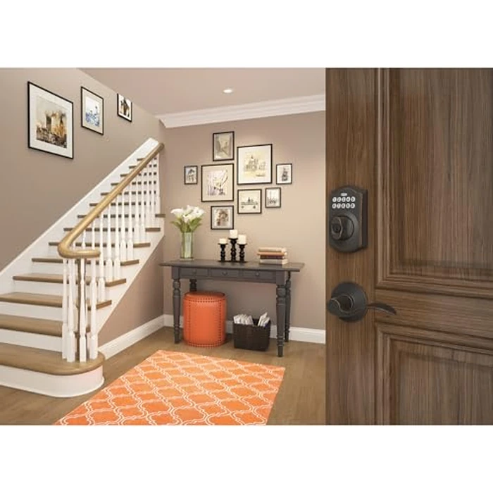 Schlage Camelot Electronic Keypad Deadbolt Lock, Keyless Front Door Entry, Mechanical Key Backup Included, Aged Bronze, BE365 V CAM 716 by SCHLAGE - Image 5