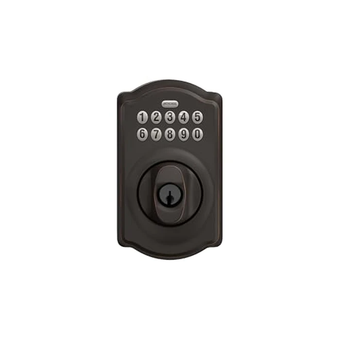 Schlage Camelot Electronic Keypad Deadbolt Lock, Keyless Front Door Entry, Mechanical Key Backup Included, Aged Bronze, BE365 V CAM 716 by SCHLAGE - Image 6