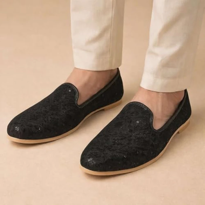 Stop n Style Punjabi Jutti for Men Black Mojari Sherwani Shoes Men's Indian Traditional Juti Wedding Loafer Shoe by Stop n Style - Image 2