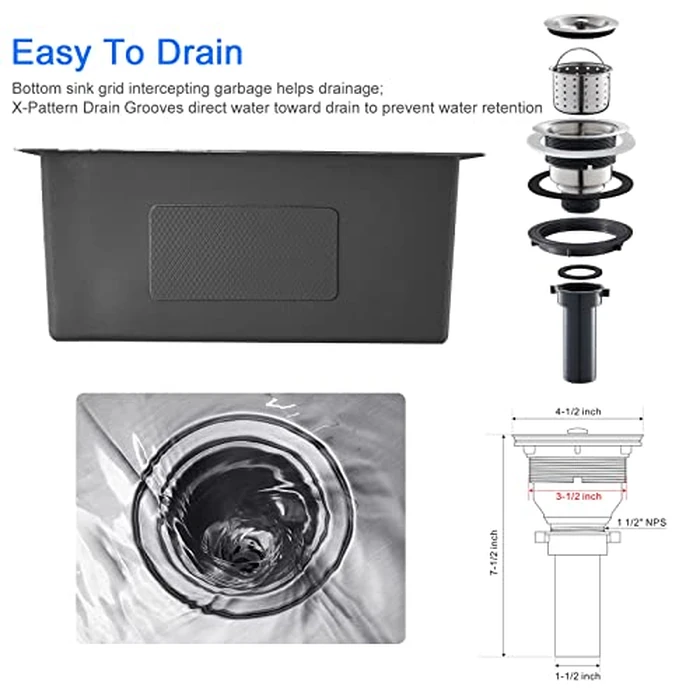 MENATT 18 x 18 inch Undermount Small Kitchen Sink, T-304 Stainless Steel Handmade Kitchen Bar Sink, Single Bowl Kitchen Sink with Strainer, Brushed by MENATT - Image 8