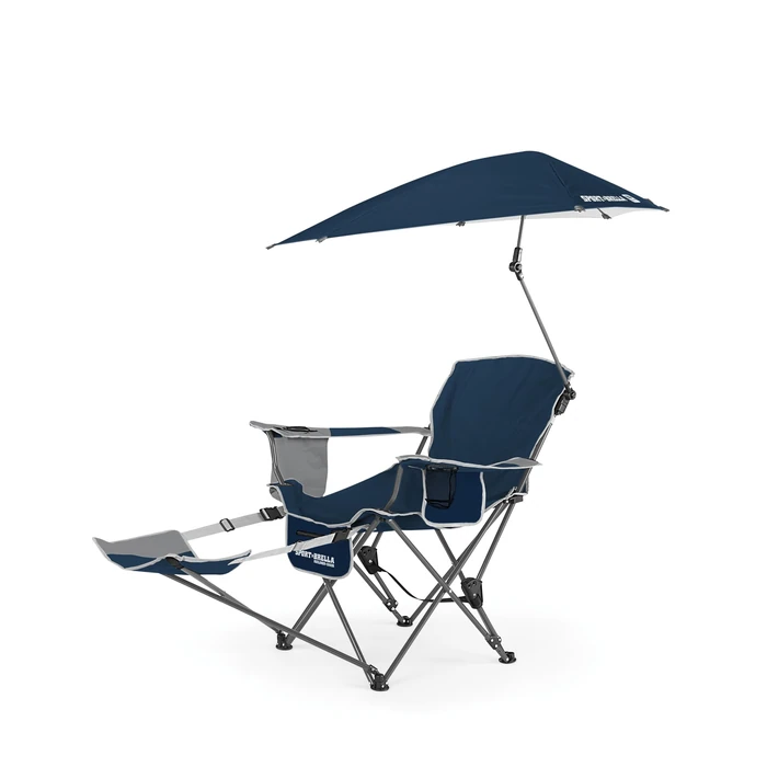 Sport-Brella Reclining Beach Chair (Midnight Blue) - 3-Position Adjustability, Detachable Footrest - 3-Way Swiveling UPF 50+ Umbrella - Insulated Drink Pocket, Cup Holder, Zippered Storage & Carry Bag by Sport-Brella - Image 1