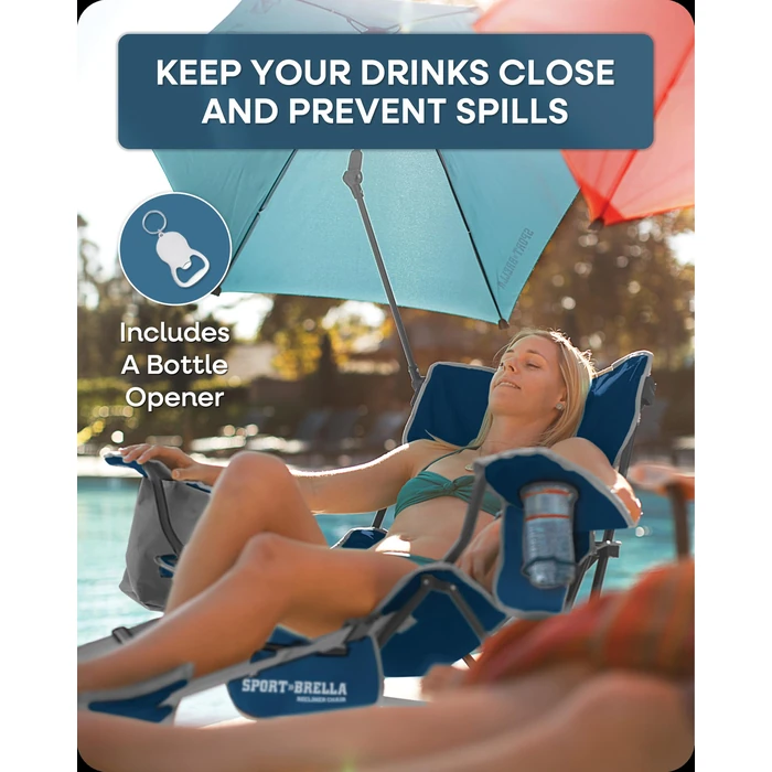 Sport-Brella Reclining Beach Chair (Midnight Blue) - 3-Position Adjustability, Detachable Footrest - 3-Way Swiveling UPF 50+ Umbrella - Insulated Drink Pocket, Cup Holder, Zippered Storage & Carry Bag by Sport-Brella - Image 4