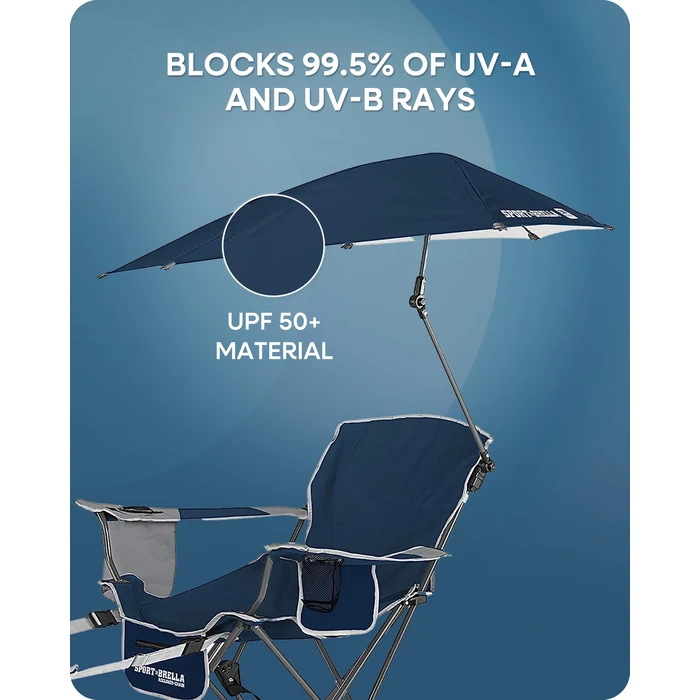 Sport-Brella Reclining Beach Chair (Midnight Blue) - 3-Position Adjustability, Detachable Footrest - 3-Way Swiveling UPF 50+ Umbrella - Insulated Drink Pocket, Cup Holder, Zippered Storage & Carry Bag by Sport-Brella - Image 7