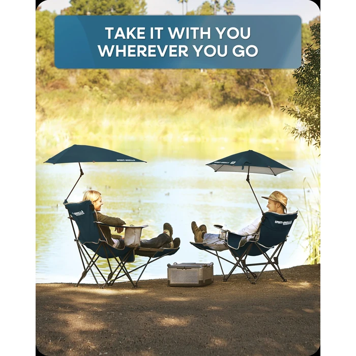 Sport-Brella Reclining Beach Chair (Midnight Blue) - 3-Position Adjustability, Detachable Footrest - 3-Way Swiveling UPF 50+ Umbrella - Insulated Drink Pocket, Cup Holder, Zippered Storage & Carry Bag by Sport-Brella - Image 8