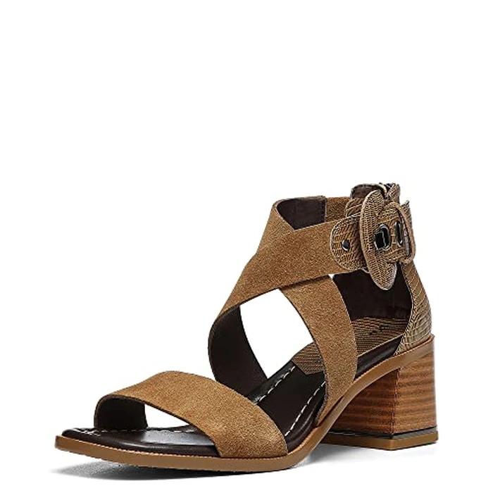 Donald Pliner womens Helen Heeled Sandal Heeled Sandal Platino - Pebbled Metallic Leather,5 by Donald J Pliner - Used - Like New condition