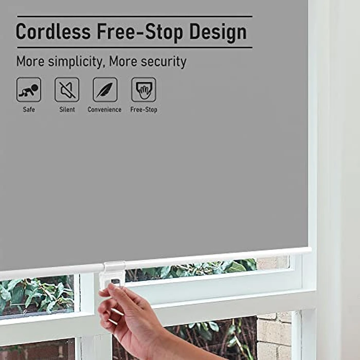 Kokorona Cordless Roller Shades Blackout Roller Blinds for Windows, Free-Stop Roller Window Shades Room Darkening Blinds Privacy Thermal Insulated for Home, Grey, 50" W X 72" H (127 W x H 183 cm) by Kokorona - Image 3