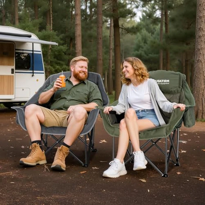 Huskfirm 2 Pack Camping Chairs Oversized Padded Camping Chair Heavy-Duty Foldable Camping Chairs with Cup Holder and Cooler Bag Portable Lawn Chair for Sports Outdoors-Support 450LBS,Green by Huskfirm - Image 2