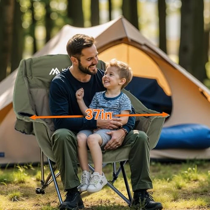 Huskfirm 2 Pack Camping Chairs Oversized Padded Camping Chair Heavy-Duty Foldable Camping Chairs with Cup Holder and Cooler Bag Portable Lawn Chair for Sports Outdoors-Support 450LBS,Green by Huskfirm - Image 3