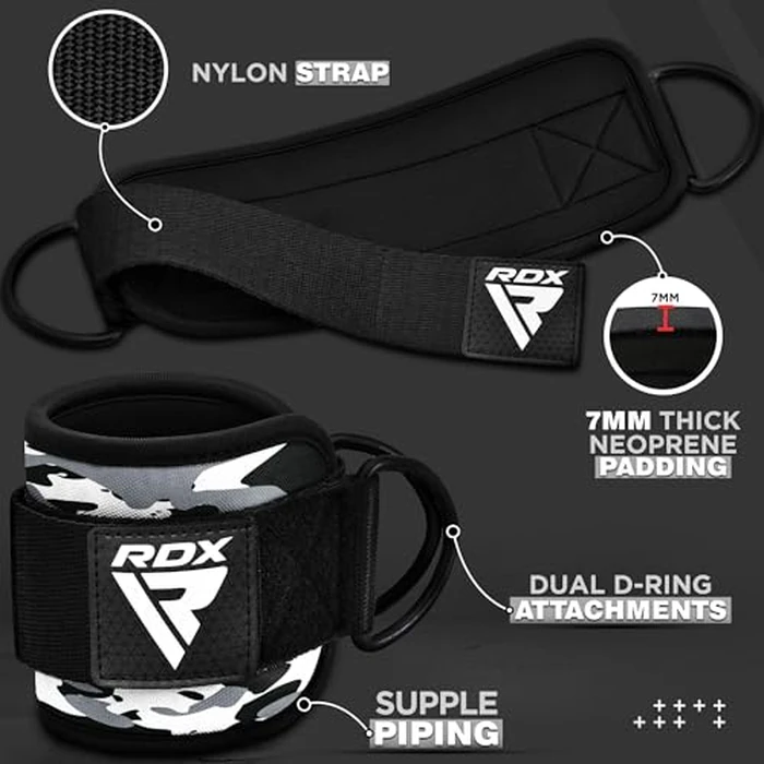 RDX Ankle Straps for Cable Machines - 7MM Neoprene Padded 10"x4" Adjustable Gym Cuffs with Dual D-Rings - Weight Attachments for Wrist Glutes Leg Kickbacks Hip Abduction Strength Workouts - Men Women by RDX - Image 1