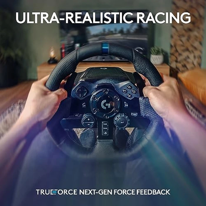 Logitech G923 Racing Wheel and Pedals, TRUEFORCE up to 1000 Hz Force Feedback, Responsive Driving Design, Dual Clutch Launch Control, Genuine Leather Wheel Cover, for PS5, PS4, PC, Mac - Black by Logitech G - Image 2