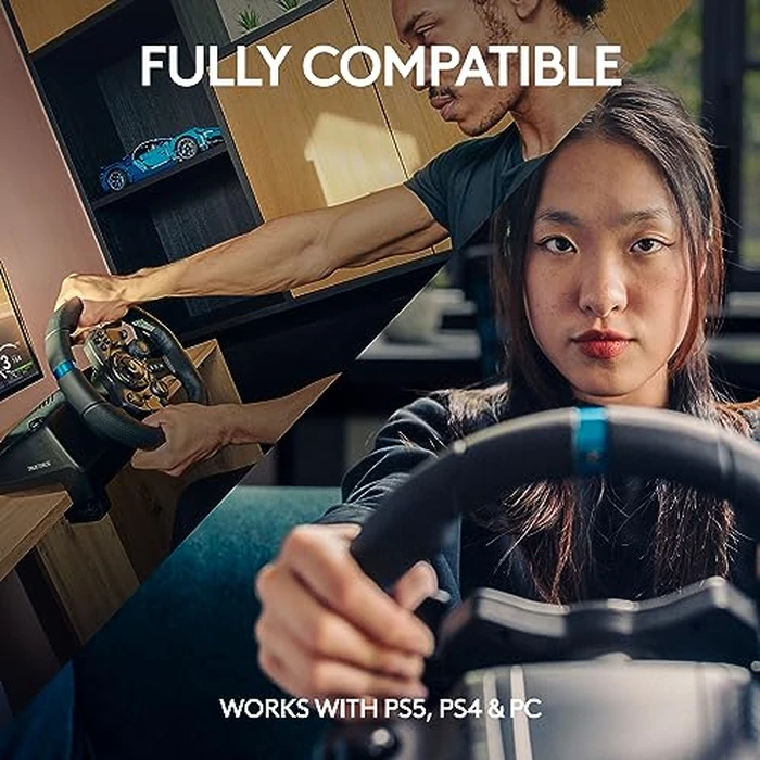 Logitech G923 Racing Wheel and Pedals, TRUEFORCE up to 1000 Hz Force Feedback, Responsive Driving Design, Dual Clutch Launch Control, Genuine Leather Wheel Cover, for PS5, PS4, PC, Mac - Black by Logitech G - Image 3