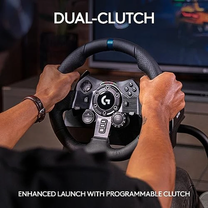 Logitech G923 Racing Wheel and Pedals, TRUEFORCE up to 1000 Hz Force Feedback, Responsive Driving Design, Dual Clutch Launch Control, Genuine Leather Wheel Cover, for PS5, PS4, PC, Mac - Black by Logitech G - Image 4