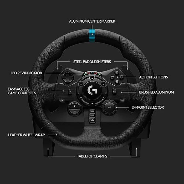 Logitech G923 Racing Wheel and Pedals, TRUEFORCE up to 1000 Hz Force Feedback, Responsive Driving Design, Dual Clutch Launch Control, Genuine Leather Wheel Cover, for PS5, PS4, PC, Mac - Black by Logitech G - Image 7