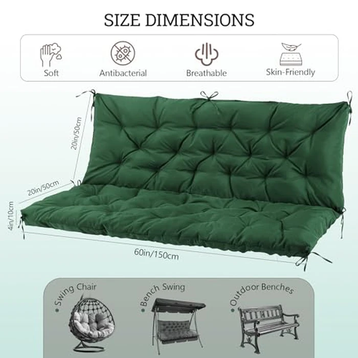Matalde Outdoor Cushions for Patio Furniture, Patio Furniture Cushions with Straps and backrest, Dark Green 60x40 inches, 4" Thick,Porch Swing Cushions for Backyard and Garden by Matalde - Image 4