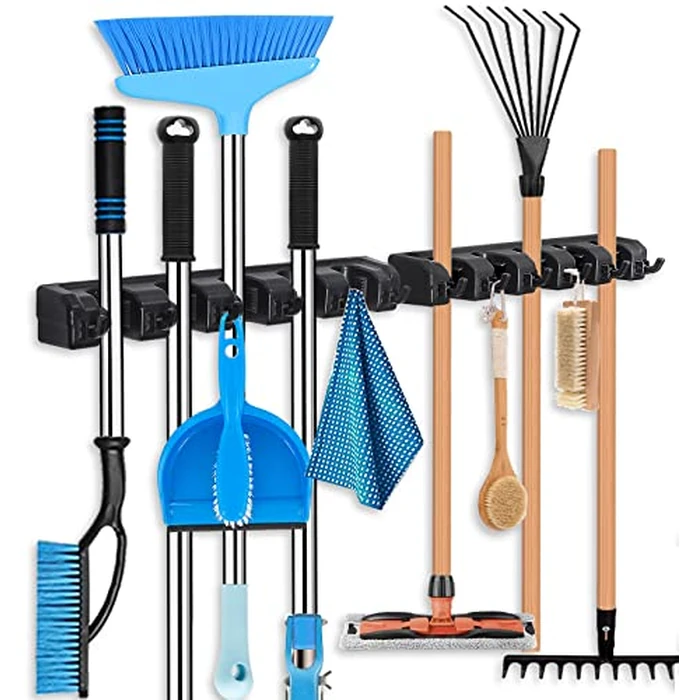 HYRIXDIRECT Broom Hanger Wall Mount Broom and Mop Organizer Wall Hanging Garden Tool Organizers Rack Garage Laundry Room Organizations and Storage with Hooks Heavy Duty by HYRIXDIRECT - Image 1
