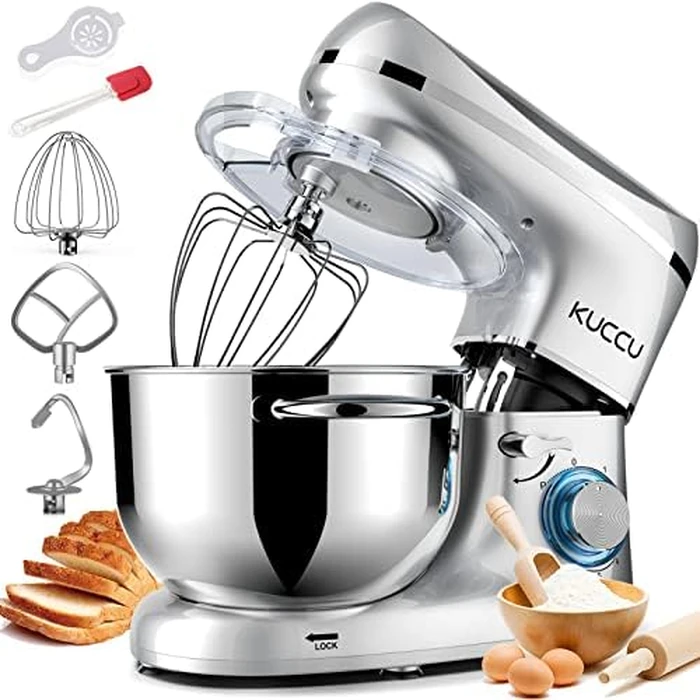 KUCCU 660W Stand Mixer, 6.5 Qt Tilt-Head Food Dough Mixer, 6+P Speeds Kitchen Electric Mixer with Stainless Steel Bowl,Dough Hook,Whisk, Beater, Egg white separator - Silver by KUCCU - Image 1