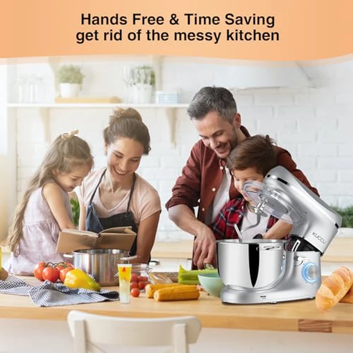 KUCCU 660W Stand Mixer, 6.5 Qt Tilt-Head Food Dough Mixer, 6+P Speeds Kitchen Electric Mixer with Stainless Steel Bowl,Dough Hook,Whisk, Beater, Egg white separator - Silver by KUCCU - Image 7