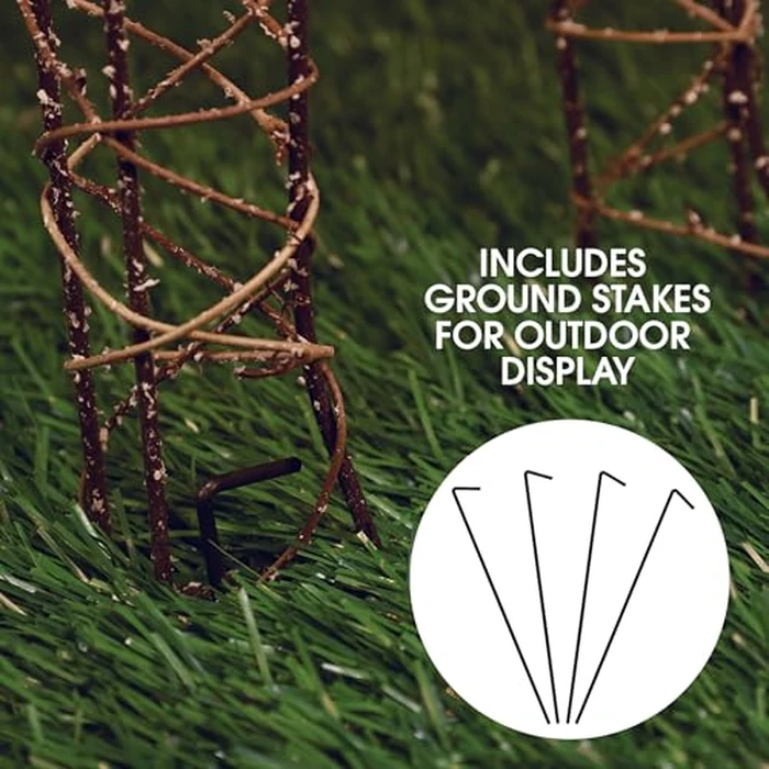 Alpine Corporation 24" Tall Outdoor Rattan Grazing Reindeer Lawn Decoration with White LED Lights, Indoor/Outdoor Christmas Holiday Yard Decor Garden Display by Alpine Corporation - Image 3