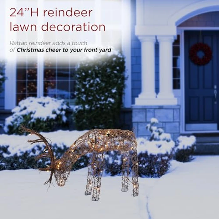 Alpine Corporation 24" Tall Outdoor Rattan Grazing Reindeer Lawn Decoration with White LED Lights, Indoor/Outdoor Christmas Holiday Yard Decor Garden Display by Alpine Corporation - Image 5