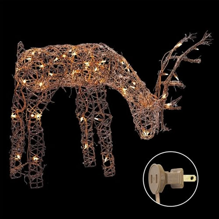 Alpine Corporation 24" Tall Outdoor Rattan Grazing Reindeer Lawn Decoration with White LED Lights, Indoor/Outdoor Christmas Holiday Yard Decor Garden Display by Alpine Corporation - Image 7