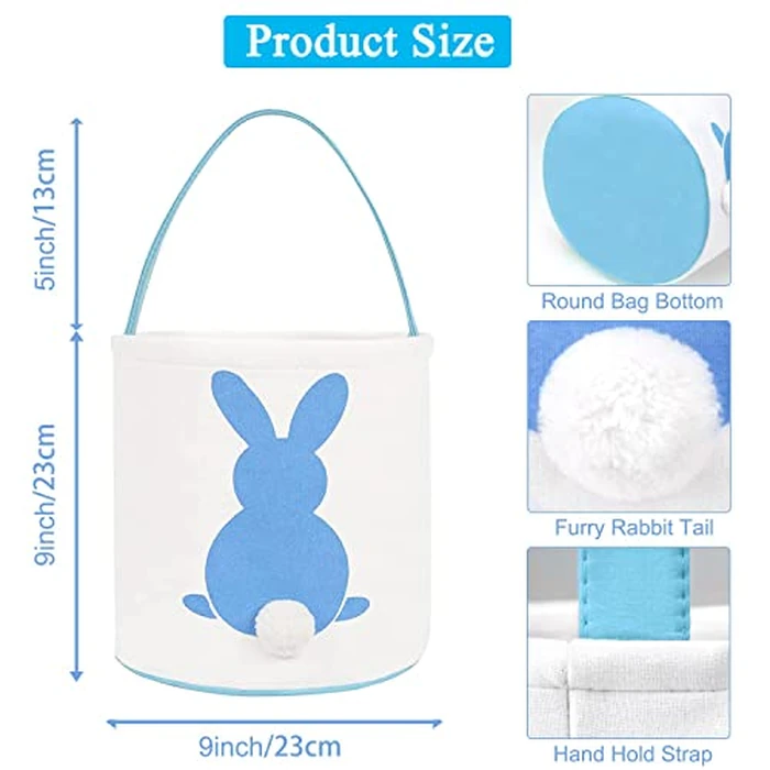 HY-MS 2 PCS Easter Bunny Basket, Canvas Bunny Basket Egg Bags Rabbit Fluffy Tails, Perfect for Easter Egg Hunts- Candy and Gifts Carry Bucket at Easter Party(Blue, Pink) by HY-MS - Image 4