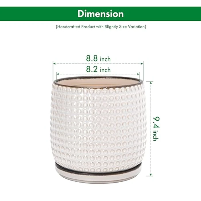 D'vine Dev 8 Inch Ceramic Beaded Stoneware Planter Pot - Flower Pot with Drainage Holes and Saucers for Indoor Succulent Plants or Flowers, Smoked White, 27-C-Q-1 by D'vine Dev - Image 3