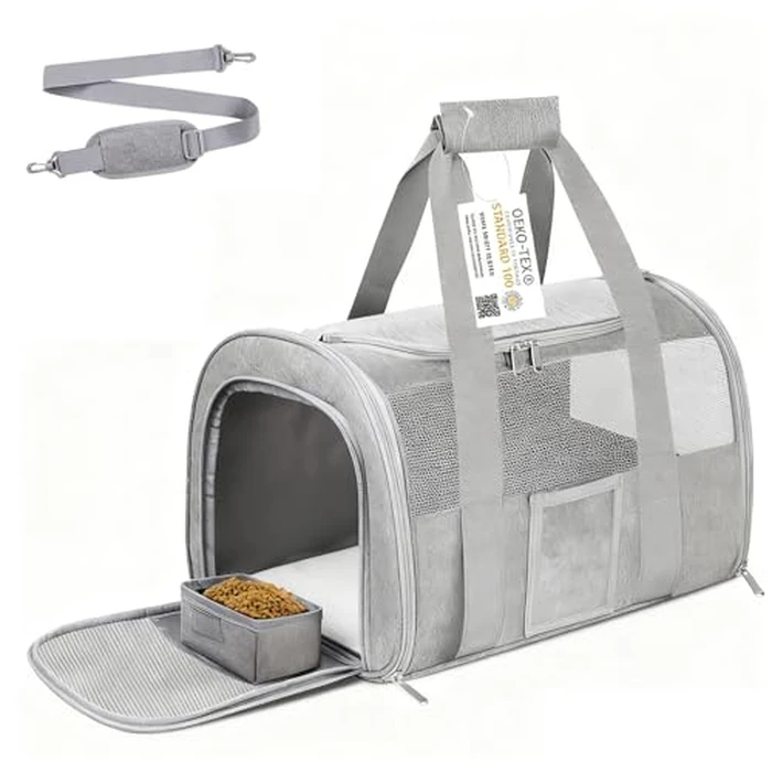 SECLATO Cat Carrier Pet Dog Carrier Airline Approved for Puppy Kitten Carriers Under 15lb, Collapsible Soft Sided TSA Approved Travel Carrier-Grey by SECLATO - Image 1