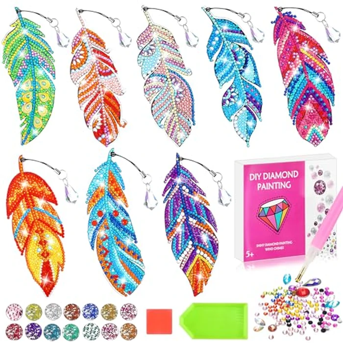 Viicoor Feather Diamond Art Bookmark Kit for Kids Adults, 8 PCS DIY Crystal Keychain Bookmarks with Gem Stickers, Sparkly Gifts for Girls, Boys, Readers, Book Lovers by Viicoor - Used - Like New condition - CA$18.62