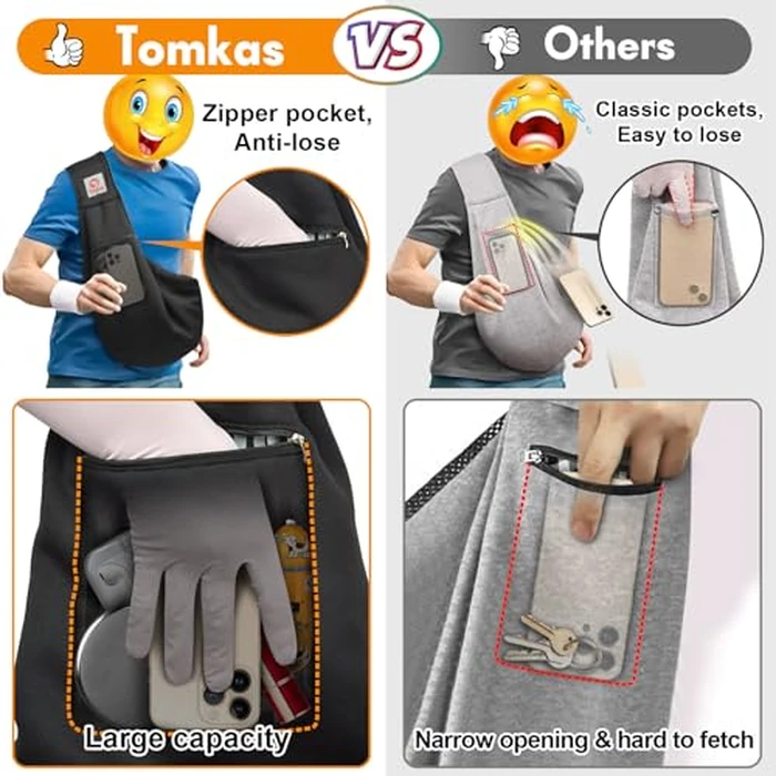 Tomkas Small Dog Cat Sling Carrier Puppy Purse Travel Wrap Soft Crossbody Pet Bag (Black, M - Zip Pocket & Adjust Strap) by TOMKAS - Image 2