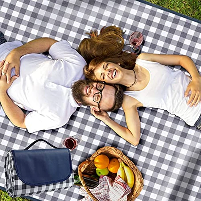 LRUUIDDE Extra Large Picnic Blanket Beach Blankets, Outdoor Foldable Waterproof Sand Mat for Beach Camping Hiking Travel Family Concerts Grass Park Music Festival Lawn Mats (Dark Blue, 80x60inch) by LRUUIDDE - Image 2