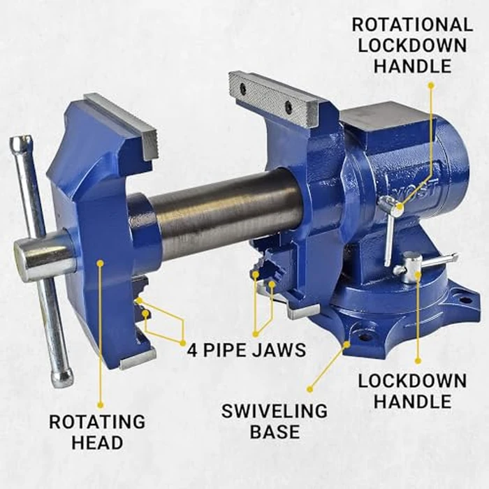 Yost Vises 750-E Multi-Jaw Rotating Vise System | 2 in 1 Multipurpose Bench and Pipe Vise | Secure Grip with Swivel Base | Made with a Combination of Ductile Iron & Hardened Steel | Medium, Blue by Yost Tools - Image 3