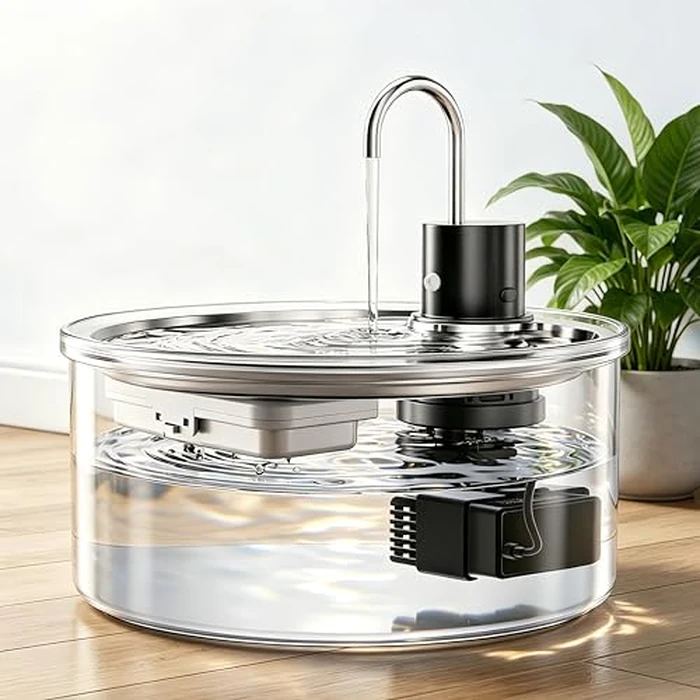 Wireless Glass Cat Water Fountain - 108oz/3.2L Wireless Automatic Ultra-Quiet Cat Water Fountain Cordless, Battery Operated Pet Fountain Rechargeable Water Dispenser for Cats, Puppy, Multiple Pets by puppyspout - Used - Like New condition - US$56.99