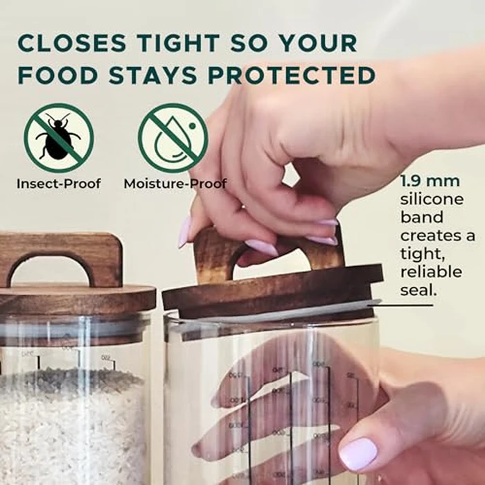 Glass Storage Containers With Lids - 4 Pack 40oz Glass Jars With Lids Airtight, Food Storage Container with Acacia Wood Air Tight Lid, Kitchen Pantry for Cereal, Flour, Rice & Coffee Bean by Bennett Road - Image 4