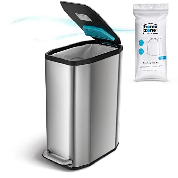 Home Zone Living 13 Gallon Slim Kitchen Trash Can with CleanAura Odor Control, Stainless Steel, Silver, 50 Liters by Home Zone Living - Used - Like New condition