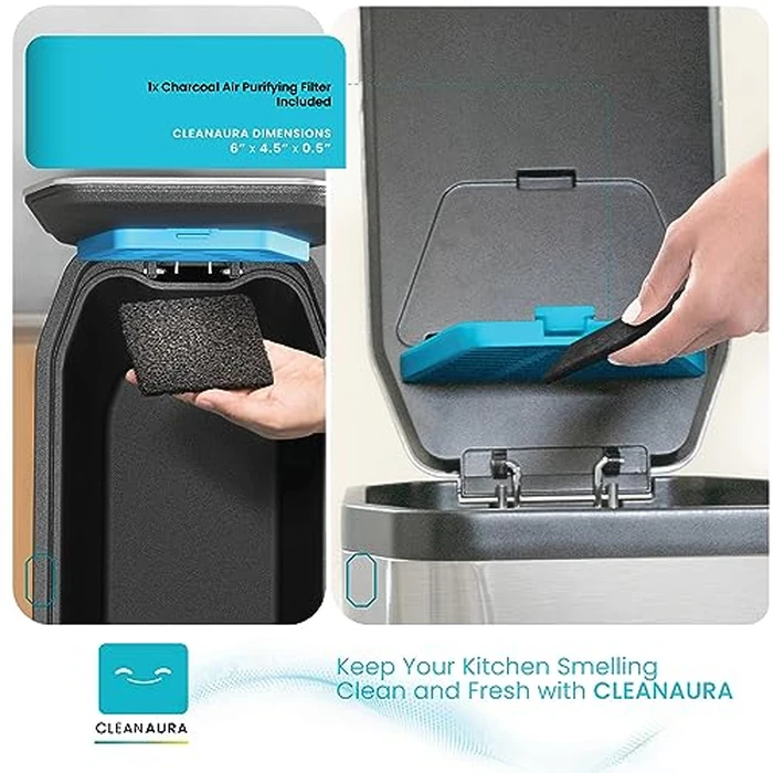 Home Zone Living 13 Gallon Slim Kitchen Trash Can with CleanAura Odor Control, Stainless Steel, Silver, 50 Liters by Home Zone Living - Image 2