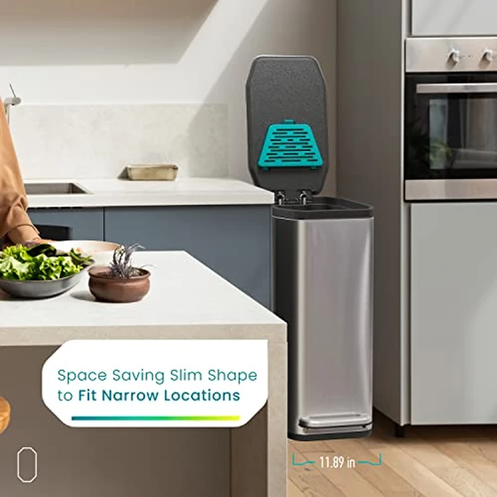 Home Zone Living 13 Gallon Slim Kitchen Trash Can with CleanAura Odor Control, Stainless Steel, Silver, 50 Liters by Home Zone Living - Image 4