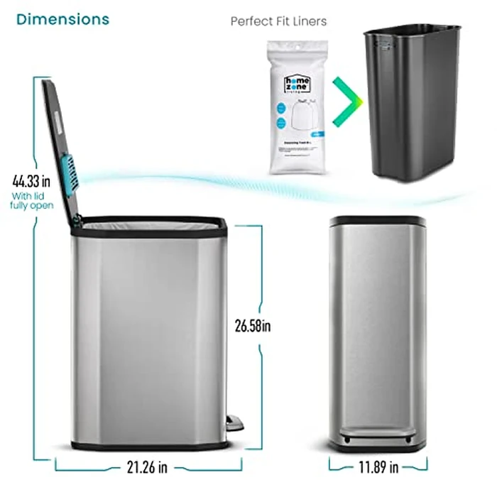 Home Zone Living 13 Gallon Slim Kitchen Trash Can with CleanAura Odor Control, Stainless Steel, Silver, 50 Liters by Home Zone Living - Image 6